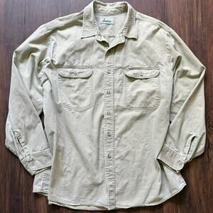 Vintage Roebucks Workwear Shirt – Beige Khaki Long Sleeve Button Down Western